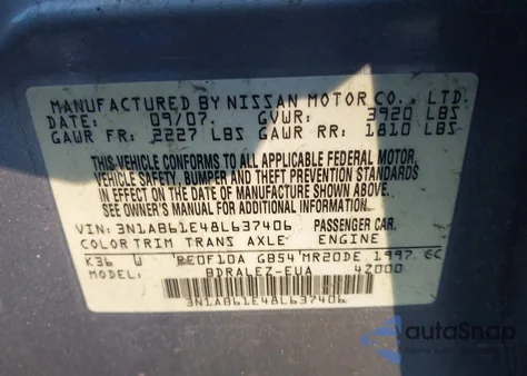 2008 Nissan Sentra 2.0S from USA, damaged, VIN 3N1AB61E48L637406